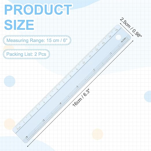 PATIKIL Metal Ruler 6 Inch/15cm, 2 Pcs Aluminum Straight Edge Ruler, Dual Scale Measuring Tool with Inch/Centimeter Scales & Hole for Math Office Drawing Engineering Home, Blue