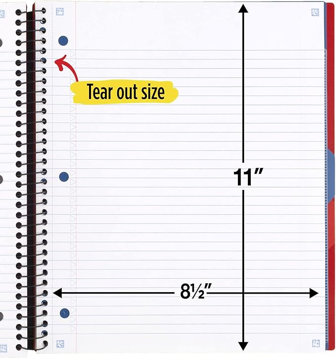 Five Star Advance Spiral Notebook + Study App, 3 Subject, College Ruled Paper, 8-1/2" x 11", 150 Sheets, Spiral Guard, Movable Tabbed Dividers, Fire Red (73134)