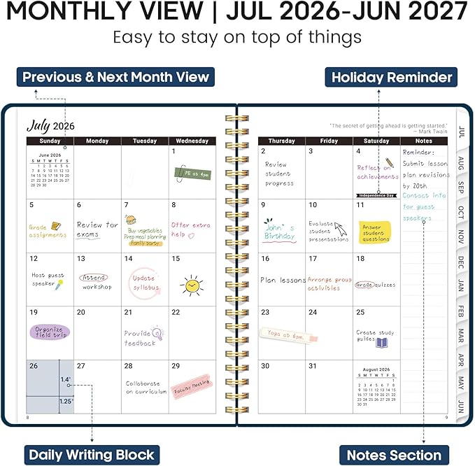 Academic Planner 2026-2027, Weekly and Monthly Calendar Planner Book, July 2026 – June 2027, Hardcover Organizer with Tabs, Perfect for Teachers, Students, Women & Men, A5 (6.4" x 8.5") - Navy