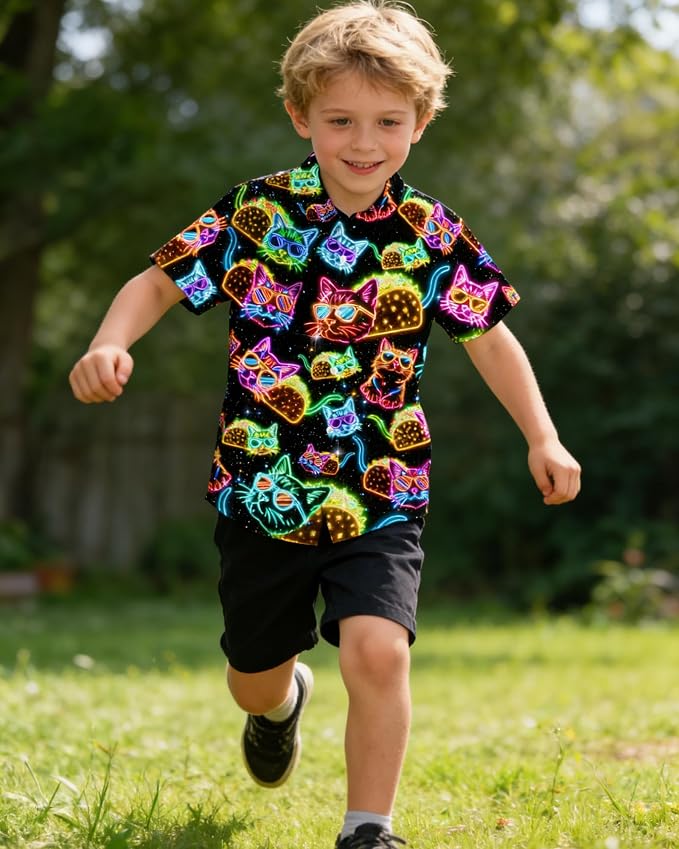 Enlifety 2-10T Kids Hawaiian Shirt Boys Short Sleeve Button Down Shirts Hawaii Summer Casual Blouse