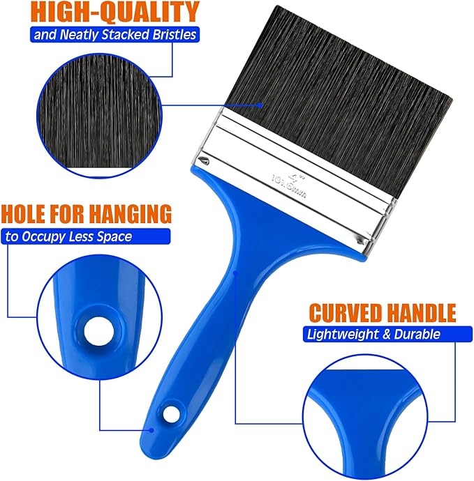 King Origin 4 Inch Paint Brush, 1-Pack, Wide Paint Brush for Painting Walls & Large Surfaces, Stain Brush, Painting Brush