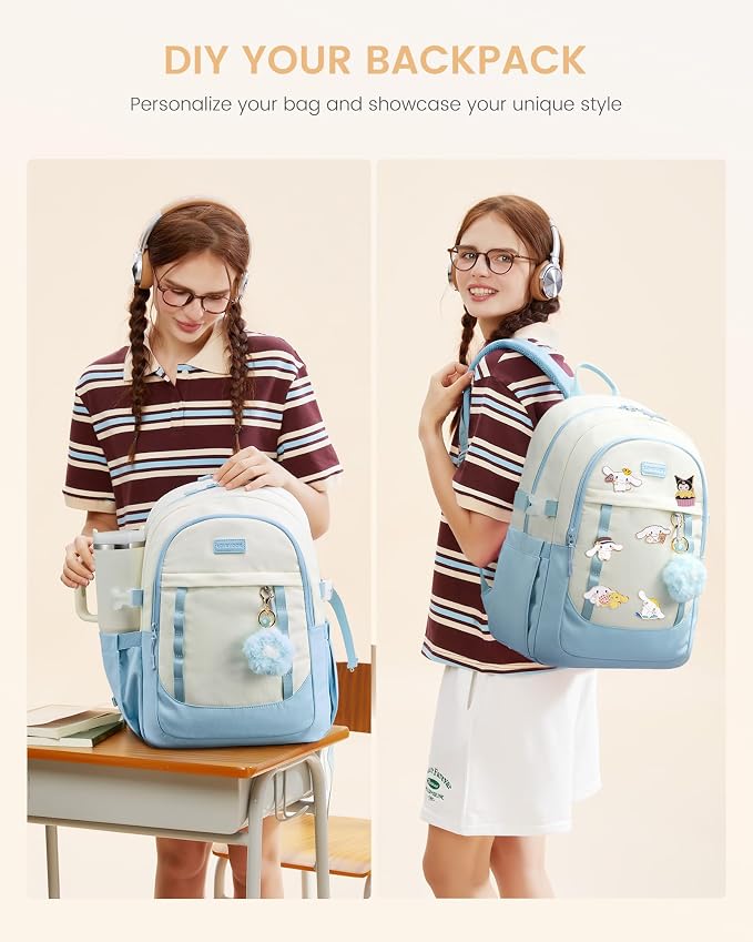 LOVEVOOK School Backpack for Teen Girl, Cute Student Bookbag Fits 15.6 Inch Laptop, Back to School Backpack Purse for Teenagers, Casual Daypack Kid Back Pack Travel Bag, Gift