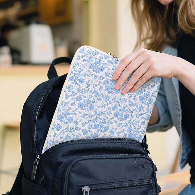 Puffy Laptop Sleeve 13 Inch Cute Quilted Laptop Protective Case Padded Floral Computer Sleeve for MacBook (B-Blue, 13 Inch)