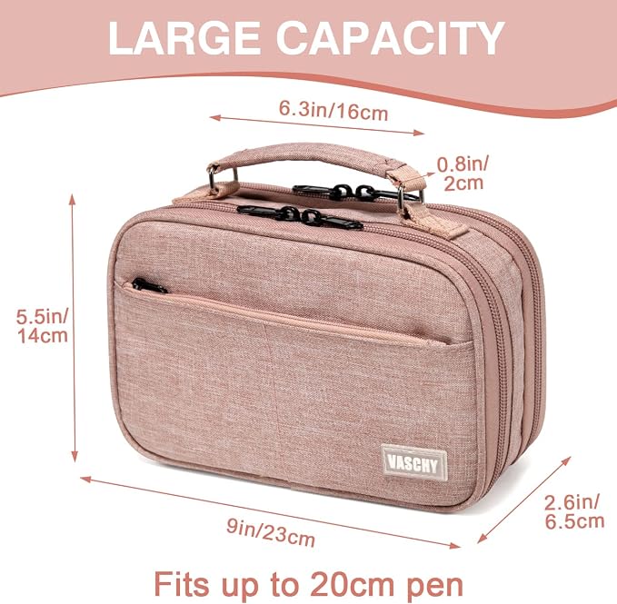 VASCHY Pencil Case, Large Pencil Pouch with Compartments for Middle School,Work,Office Pen Organizer Holder School Supply Pink