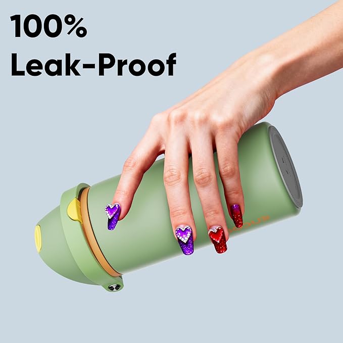 Insulated Water Bottle with Straw - Encool Stainless Steel Water Bottle with Push Button Lid, Leak-Proof & BPA-Free, Keeps Cold for 24 Hours for Sports, Travel, Gym (18 oz, Lichen-Yellow)