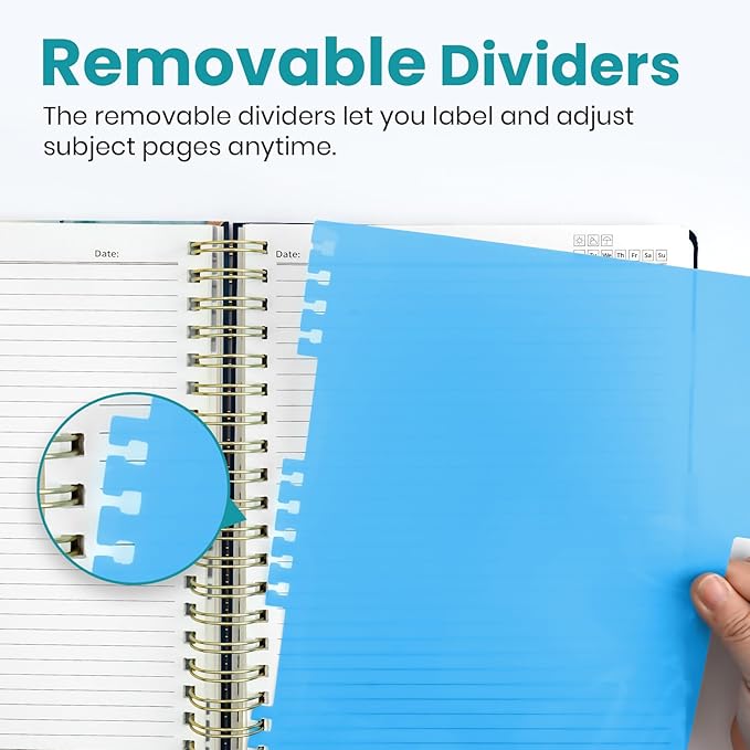 Large Spiral Notebook with Dividers & Tabs, 8.5" x 11" Hardcover 5 Subject Notebook for Work, 280 Pages, College Ruled, Cute Journal for Women, Perfect for Study & Office Note Taking, Golden Dusk