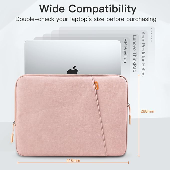 JETech Laptop Sleeve for 16-Inch MacBook Pro (M1-M5, 2019-2026), Waterproof Bag Case with Pocket, Compatible with 16 Inch Notebook (Rose Gold)