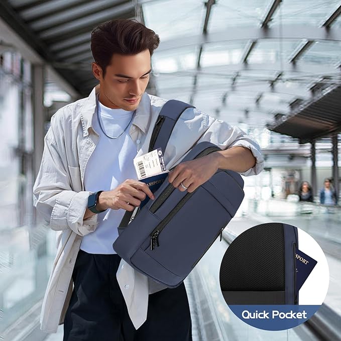 Business Backpack for Men Lightweight Commute Laptop Backpack Anti-Theft Water Resistant Backpack for 15.6 Inch Computer for Daily Office Work with Small Bag (Blue, 15.6")