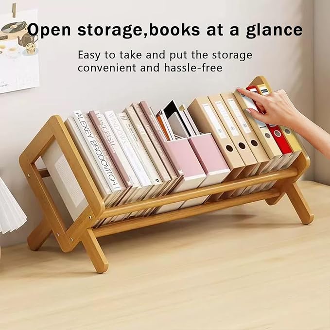 Desktop Bookshelf Bamboo Book Storage Organizer Large Magazine Holder Racks for Home Office Bedroom Tilting Bookcase for Books CDs Files Magazine Display Back to School Gift