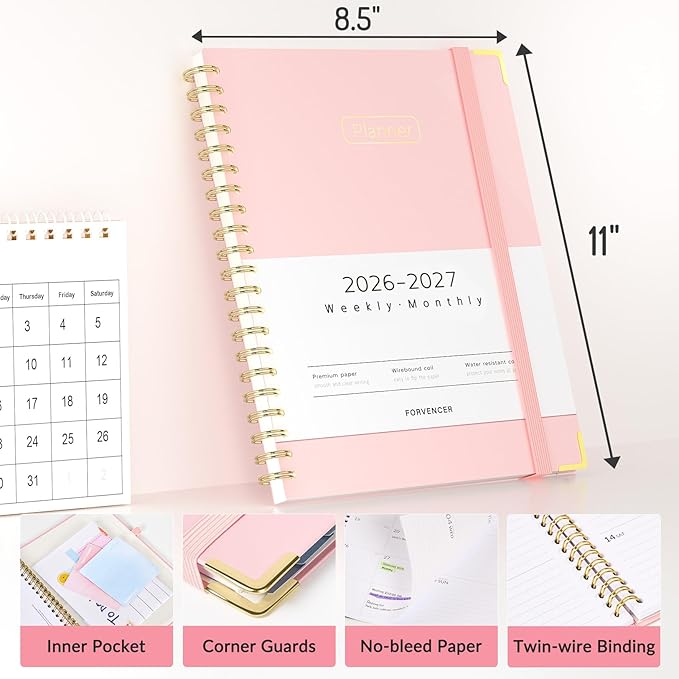 Forvencer Academic Planner 2026-2027, Hardcover Calendar Planner Weekly & Monthly, July 2026 - June 2027, 8.5" x 11", Daily Agenda with Tabs, College School Organizer for Student Teacher, Navy Marble