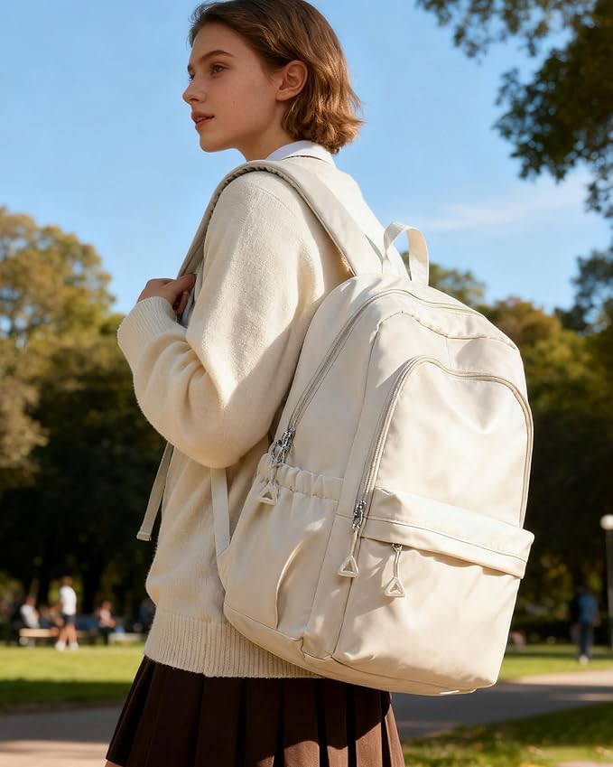 BJLFS Beige Backpack for School Women Girls, Waterproof Book bags Cute High School Backpacks for Men Teen Boys, Lightweight Travel College Backpack Mochilas Escolares para Daypack Ruckssack