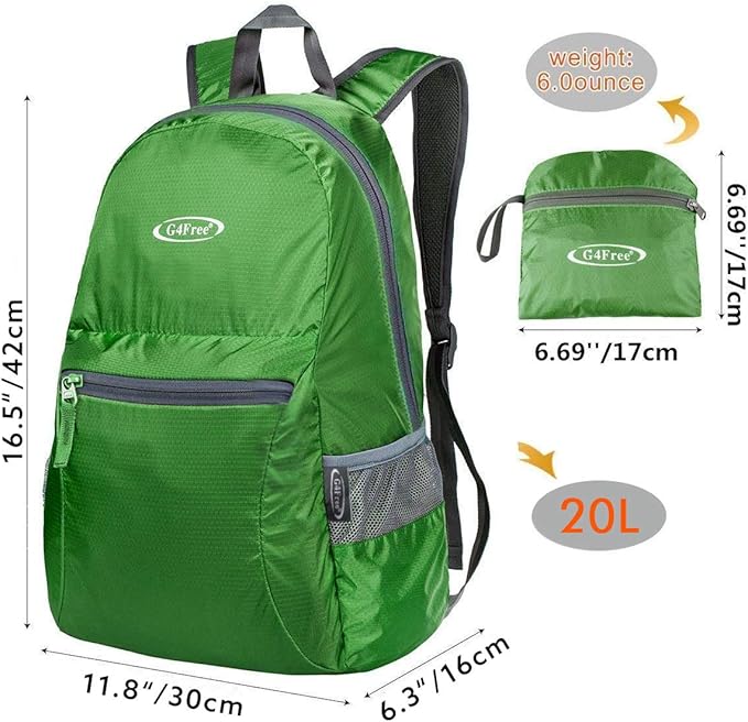 G4Free 20L Small Packable Travel Hiking Backpack for Men Women | Lightweight Foldable Waterproof Daypack for Outdoor, Green