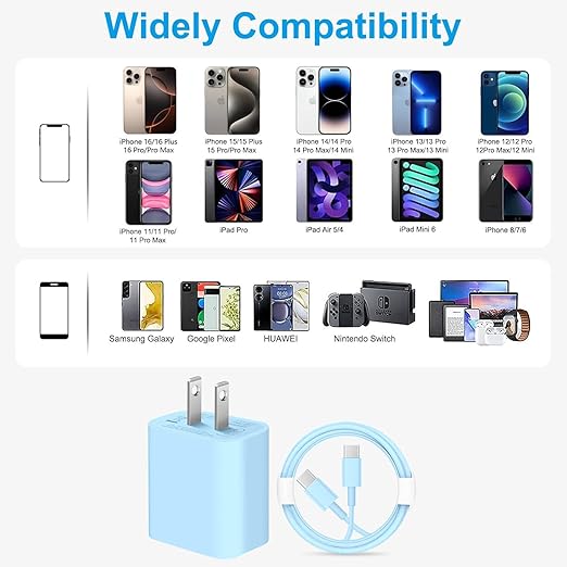 iPhone 17 16 15 Charger/6ft Type C to C Charging Cable Cord Long,USB C Fast Charging Block Plug for Apple iPhone 17 Pro Max/17 Air/16 Pro/16/15 Plus/AirPods/iPad/mini Plug Cube Birck Box Power Adapter