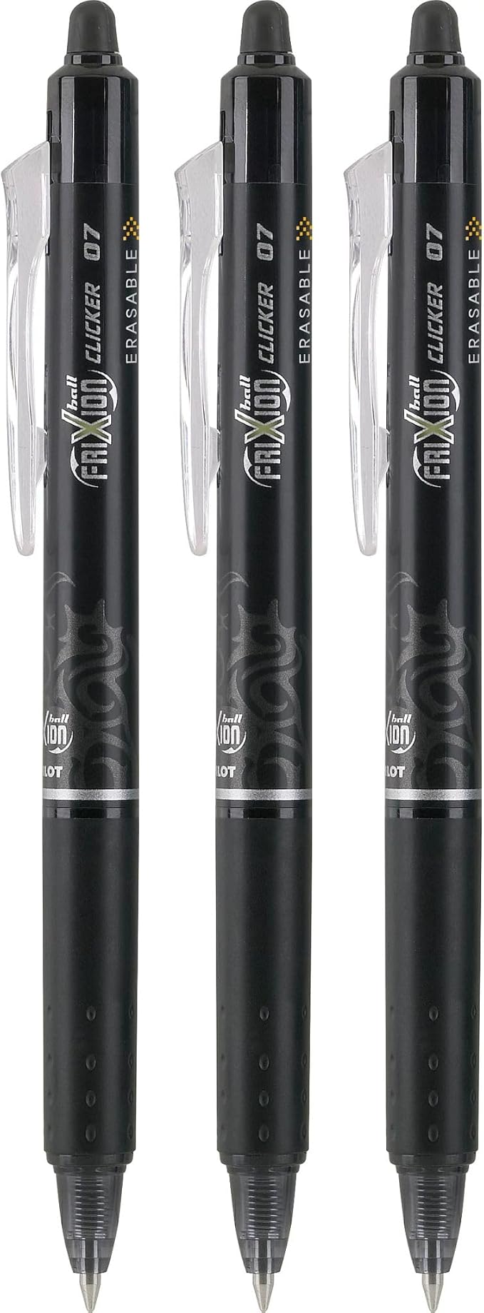 PILOT FriXion Clicker Erasable Pens, Refillable & Retractable Gel Ink Pens, Fine Point 0.7 mm, Black Ink, 3-Pack - Ideal for School, Journaling, & Office Writing