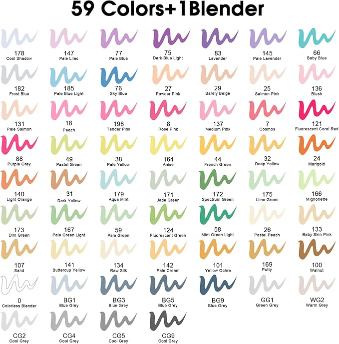 Alcohol Markers,60 Colors Dual Tip Brush & Fine Tip Art Marker Set,for Blending & Shading,Ideal for Coloring Books, Manga & Professional Artwork,Includes Blender Pen & Portable Case,Ideal for All Ages
