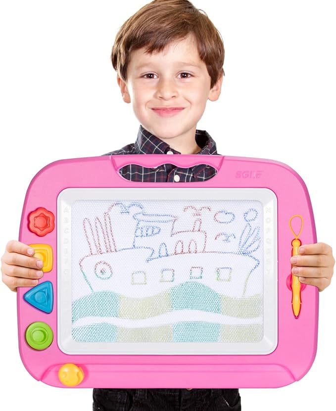 SGILE Toddler Toys for Kids, Large Magnetic Drawing Board for Birthday Gift, Toys for 1 2 3 4 Year Old Girls Boys, Etch & Sketch Pad with 4 Stamps, Learning and Educational, 16 ×13 in, Pink