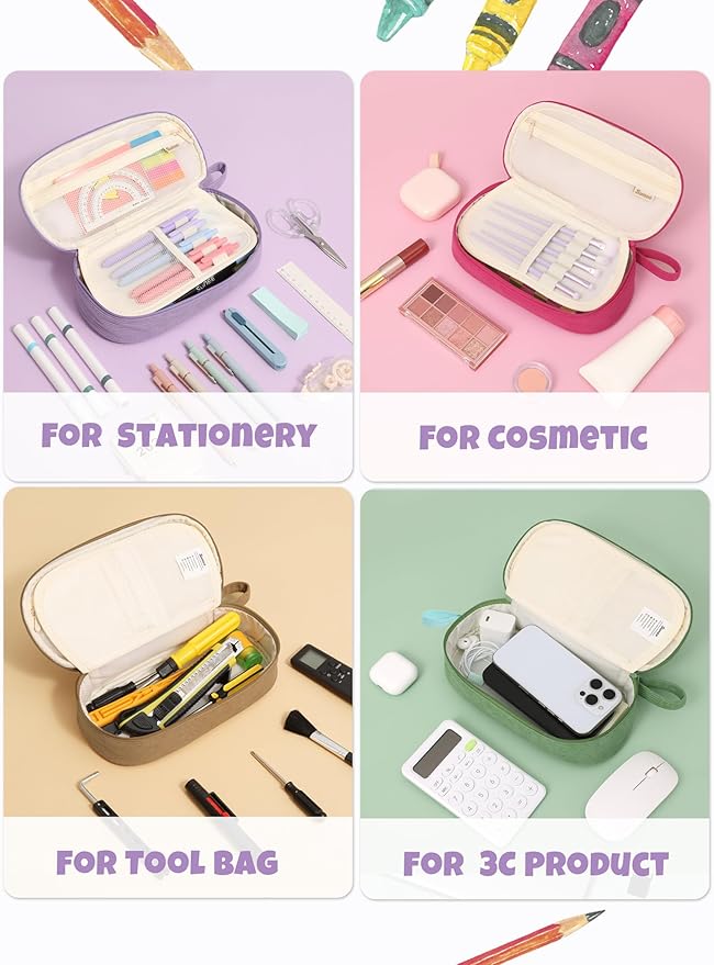 SUNEE Cute Pencil Case, Large Pencil Pouch, Soft Corduroy Fabric Big Pencil Bag with Zipper, Kawaii Pen Bag Stationery Storage and Organizer, School Supplies for Teen, Student, Boys,Girls, Soft Purple