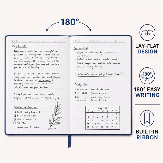 SUIN 6 Pack A5 Hardcover Lined Journal Notebooks, 200 Pages, Navy Blue