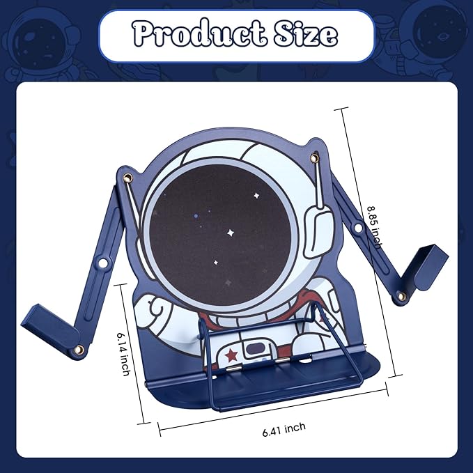 Honagu Book Stand Book Holder Metal Desk Book Stand for Reading Hands Free, Adjustable Textbooks Cookbook Documents Holder, Christmas Birthday Gifts for Girls and Boys (Astronaut)
