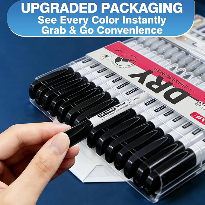 SFAIH Fine Tip Dry Erase Markers - 30 Pack Black Whiteboard Erasable Markers Bulk, Ideal for Classroom School Office Home Use on White Board, Non-Toxic Easy Clean