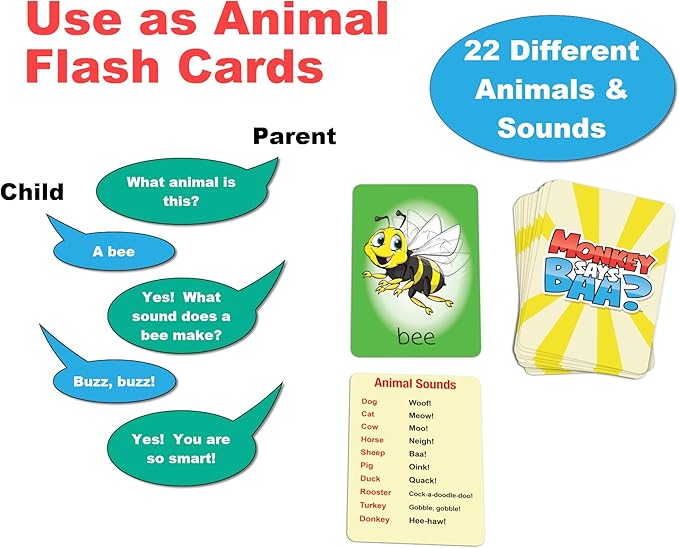 Monkey Says Baa? – Animal Matching Game for Kids Ages 4 and Up | Fun Preschool Learning Activities with Mimicked Animal Sounds & Charades for Sensory Play – Birthday Gift for Boys & Girls