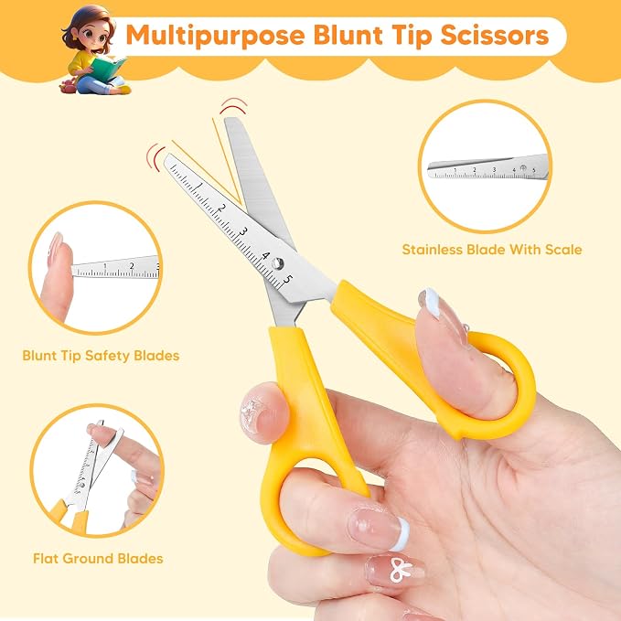 Kids Scissors Bulk of 12-Pack, Taotree 5" Kid Scissors for School Office | School Supplies, Craft Supplies, Small Blunt Tip Safety for Toddler Child Student Classroom Teacher Scrapbook Scrapbooking