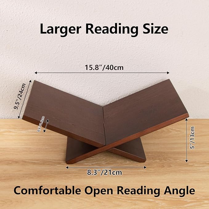 PUERSI Open Display Stand, Wooden Large Book Holder, Coffee Table Stand, Wood Easel for Magazine, Art, Cook Book, Bible, Quran - Brown