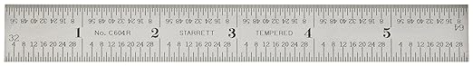 Starrett Spring Tempered Steel Rule with Satin Chrome Finish, Quick Reading, and Inch Graduation - 6" Length, 4R Graduation Type, 3/64" Thickness - C604R-6