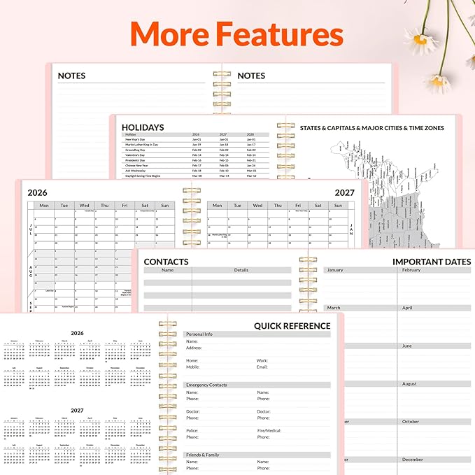 SUNEE Academic Planner 2026-2027 – Weekly & Monthly Planner, July 2026 to June 2027, 6.4"x8.3", Thick Paper, Tabs, Pockets, Bookmark, Spiral-Bound, Student Teacher Organizer, Pink