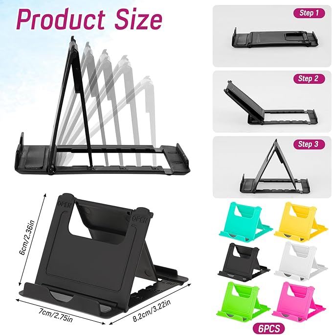 KALIONE 6 Pack Portable Cell Phone Stand Holder for Desk, Foldable Desktop Mobile Phone Kickstand Universal Desk Stand for All Mobile Smart Phone