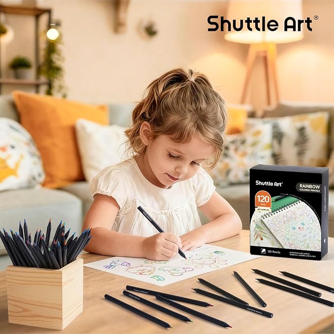 Shuttle Art 120 Pack Rainbow Pencils Bulk, 7 Colors in 1 Rainbow Colored Pencils, Pre-sharpened, Break-resistant Black Wooden Pencil for Kids and Adults Coloring, Drawing, Sketching, Doodling, Gifts