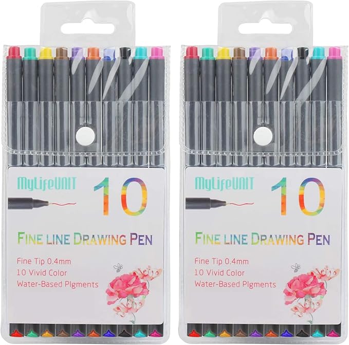 MyLifeUNIT Colored Pens, 20 Pieces 0.4 mm Fine Liner Pens Set for Writing, Sketching, Drawing and Journaling, 10 Assorted Colors