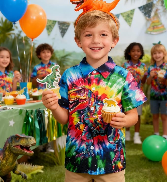 Enlifety 2-10T Kids Hawaiian Shirt Boys Short Sleeve Button Down Shirts Hawaii Summer Casual Blouse