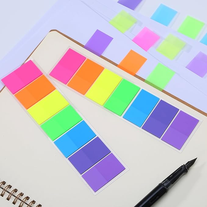 Pangda 560 Sheets Sticky Index Tabs Transparent Sticky Page Markers Flags Index Tabs Notes Tab Stickers Writable Labels Text Highlighter Strips, 20 x 45 mm, 4 Sets, 7 Colors
