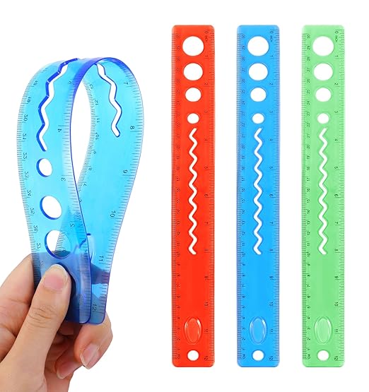 3 Pcs Flexible Ruler 12 Inch, Kids Ruler for School Soft Bendy with Inches and Centimeters, Ideal for Kids & Adults School Home Office Supplies, Red Blue Green