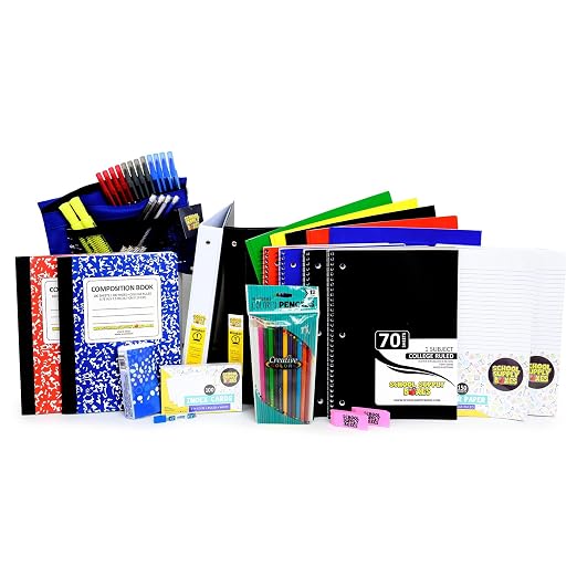 Secondary School Essentials Bundle | 1 Box - 51 Pieces per Box | School Supply Boxes - Back to School Essentials Includes Folders, Notebooks, 1" Binder, Mechanical Pencils, Index Cards, Highlighters, & Pens
