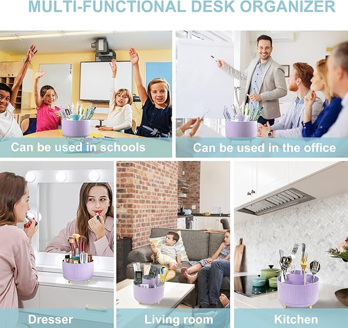Cayxenful Pencil Holder For Desk,5 Slots 360°Degree Rotating Desk Organizers And Accessories,Desktop Storage Stationery Supplies Organizer, Cute Pencil Cup Pot For Office, School, Home (I-Purple)