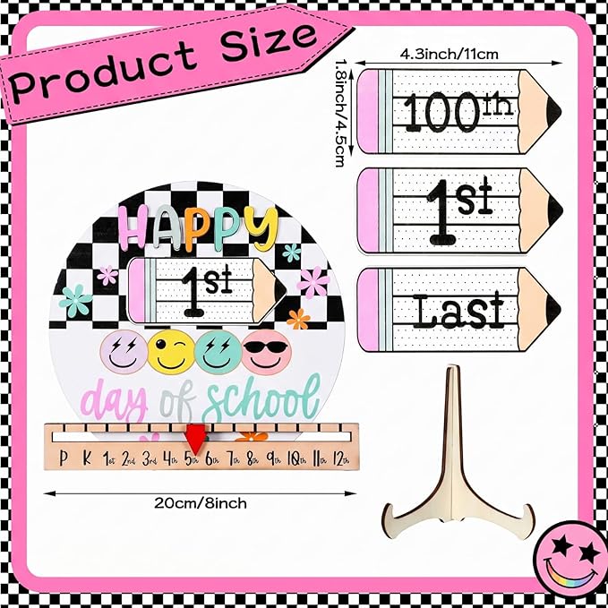 Kosiz First and Last Day of School Sign Black White Checkered Back to School Board Gifts Round Wooden First Day of Prek Sign Reusable Dry Erase 8''