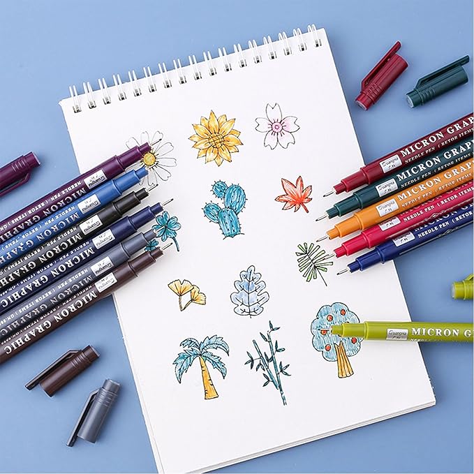 Kander- Colored Fineliner Pens, 12 Pack, 0.5mm, Ergonomic Triangular Barrels, Smooth Writing Pens for Journaling, Note-Taking, Coloring, Sketching, Planning & Art Projects