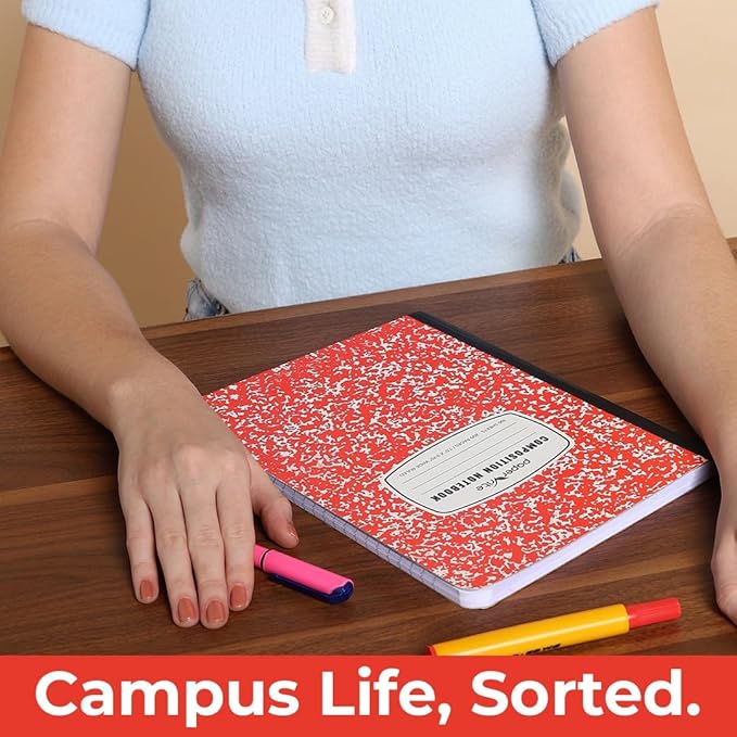 Assorted Marble Composition Notebook Wide Ruled (9.75x7.5 in), 100 Sheets | 200 Pages | For School, Office, Students, Teachers (1, Red)