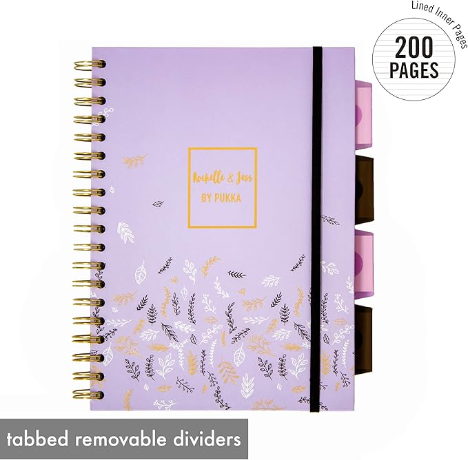 Pukka Pad 5 Subject Spiral Notebook 3-Pack - 200 Pages, 100 Sheets of 80GSM Paper with Repositionable Dividers & Perforated Edges for Office Planning & Organization - B5-7 X 10, Rochelle & Jess