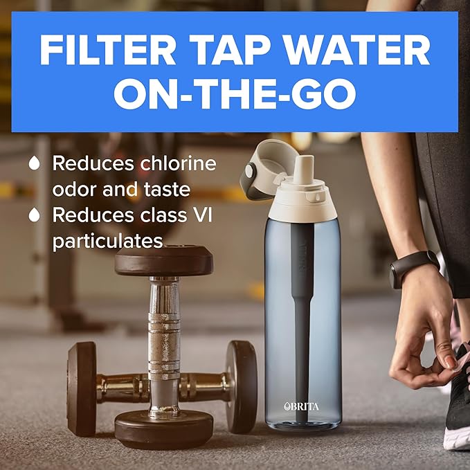 Brita Hard-Sided Plastic Premium Filtering Water Bottle, BPA-Free, Reusable, Replaces 300 Plastic Water Bottles, Filter Lasts 2 Months or 40 Gallons, Includes 1 Filter, Blush - 26 oz