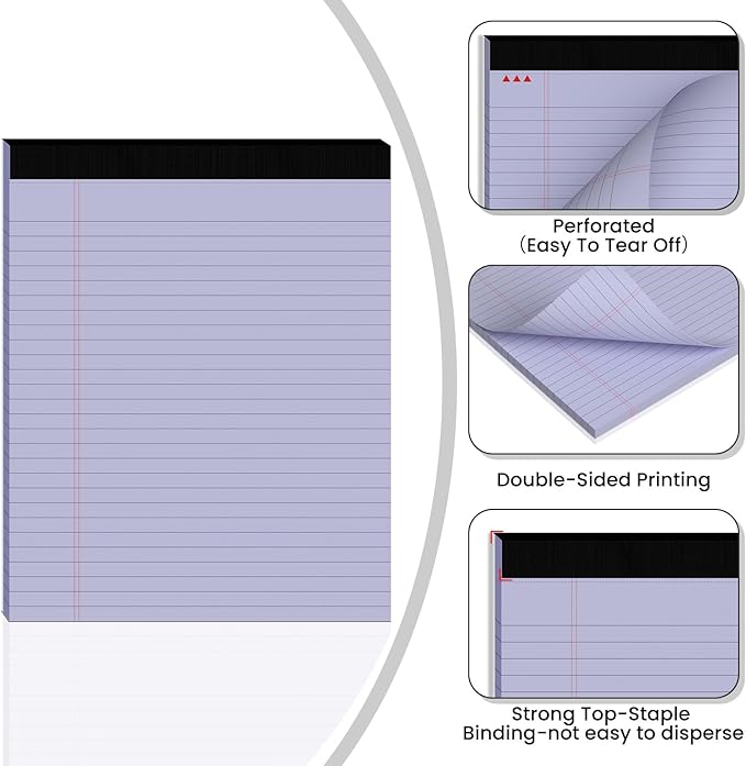 3pcs Legal Pads 8.5 x 11,Notepads 8.5 x 11 Inch, 30 Sheets/Pack, Colored Note Pads Clear Print Writing Pads of Paper, Perforate Wide Ruled Lined with Sturdy Back for Office, Business & School Supplies