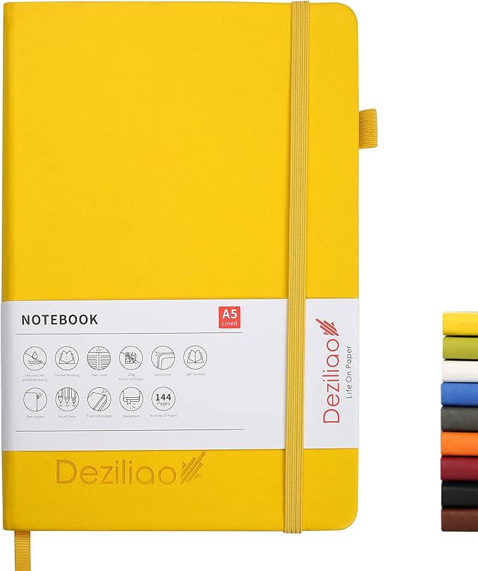 Lined Journal Notebooks with Pen Loop, Hardcover Notebook Journal for Work, 100Gsm Premium Thick Paper with Inner Pocket, Medium 5.7''''x8.4'''', ?Yellow, Ruled, 1 Pack