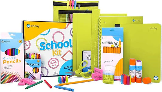 Enday Back to School Supplies for Kids, Green School Supply Box Grades K-5, Premium Quality Kids School Supplies Kit, Kindergarten School Supplies for Girls and Boys, 78 Piece Set
