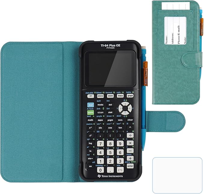 YouKnow PU Leather Protective Case Compatible with Texas Instruments TI-84 Plus CE Color Graphing Calculator with ID Card Slot (Only Case) (Green)
