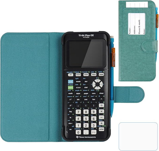 YouKnow PU Leather Protective Case Compatible with Texas Instruments TI-84 Plus CE Color Graphing Calculator with ID Card Slot (Only Case) (Green)