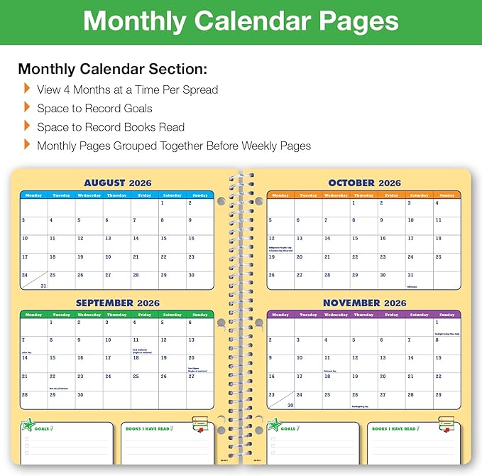 Global Datebooks 2026-2027 Elementary Student Planner 8.5" x 11" - Dated Weekly & Monthly Academic Planner with Ruler/Bookmark & Stickers, Ideal for Homework, Block Style, Teamwork