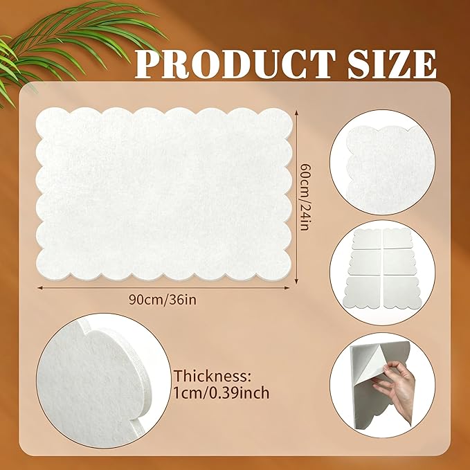 Felt Bulletin Board,36 x 24 Inch White Scalloped Foldable Large Bulletin Board for Wall, Decorative Vision Board & Photo Display (Beige)