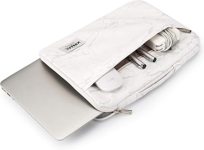 Kinmac 360° Heavy Duty Protective Laptop Computer Sleeve case Bag Cover with Handle for MacBook Air 15 inch,15 inch-15.6 inch HP Lenovo Dell ASUS Acer Laptop (White Marble)